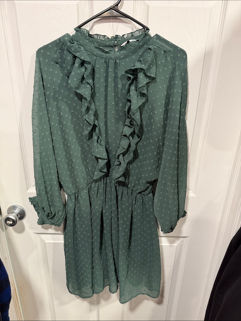 Zara Forest Green Ruffled Long-Sleeve Dress